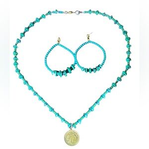 Handmade Malachite Alexander the Great Coin Necklace + earring set